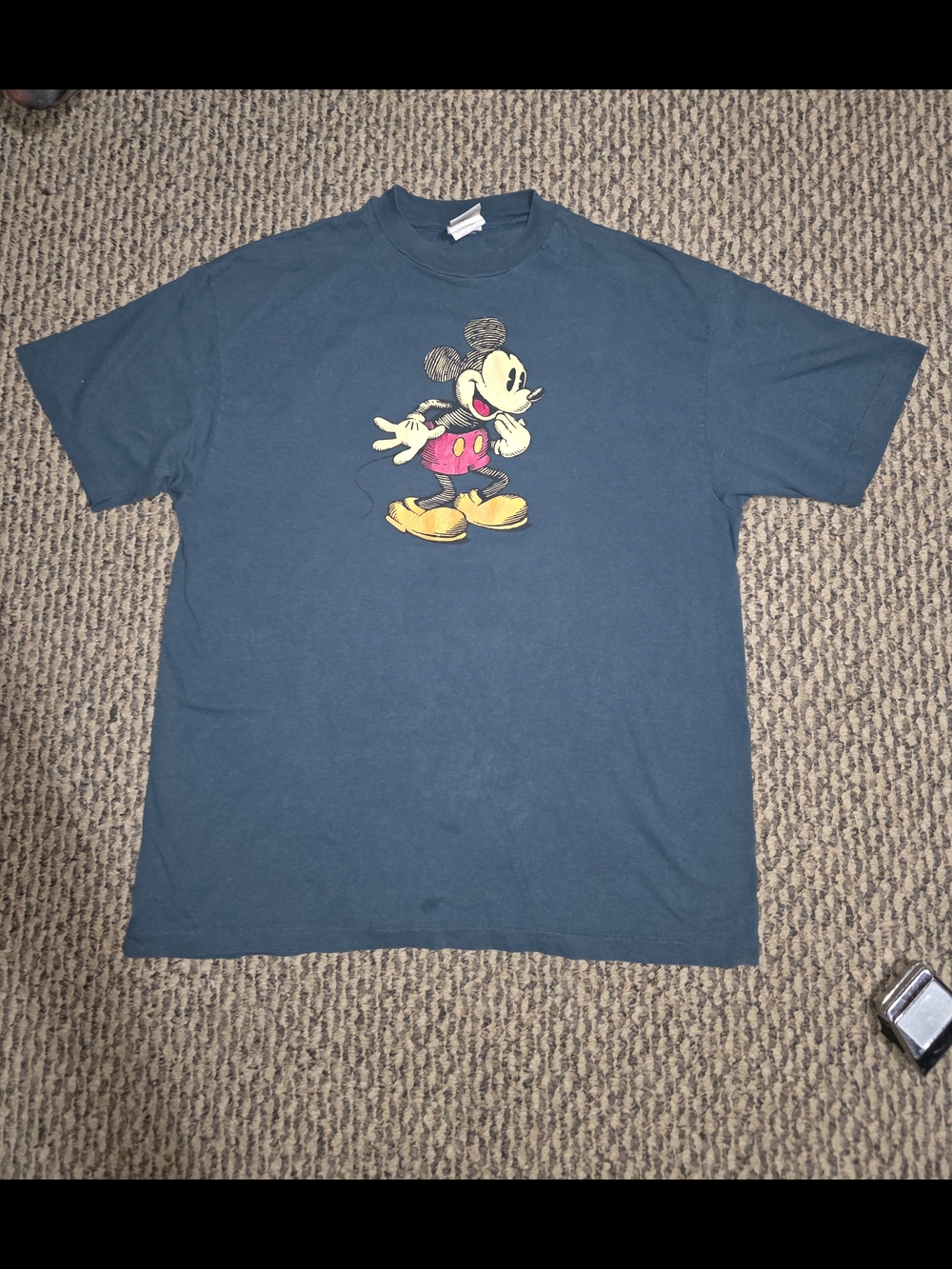 Vintage Mickey Mouse Graphic Tee in Teal with Yellow Accents